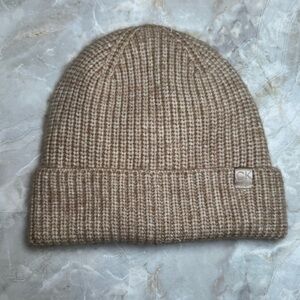 Calvin Klein Fold-Over Ribbed Beanie - Beige